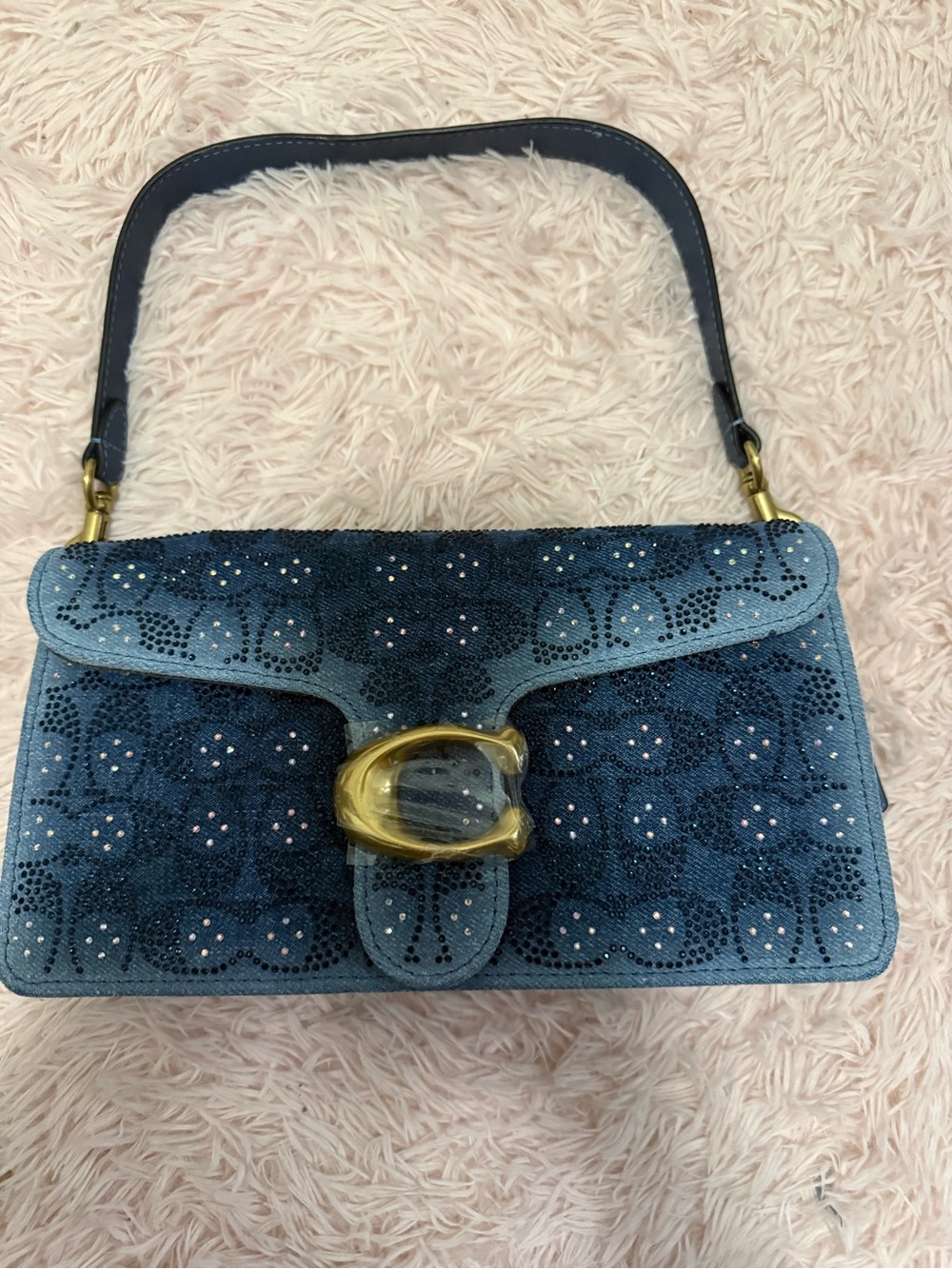 Coach Blue Perforated Leather Shoulder Bag with Gold Buckle (read description)